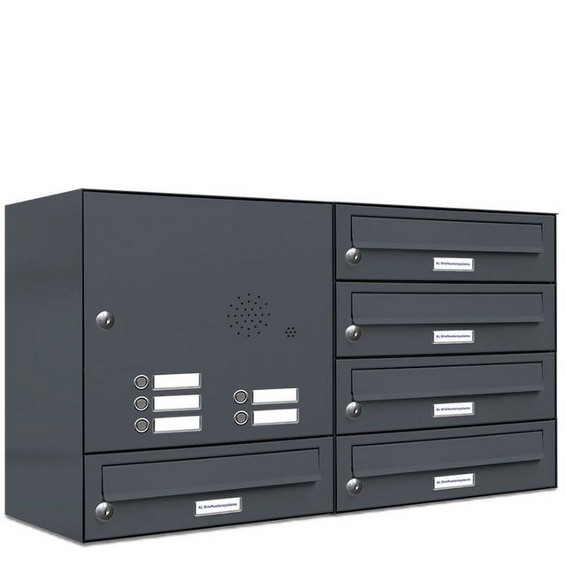 Bild von AL BRIEFKASTENSYSTEME Briefkasten »Premium«, (BxH): 76.6 x 46cm, Anzahl Schlitze: 5, Aufputzmontage - grau