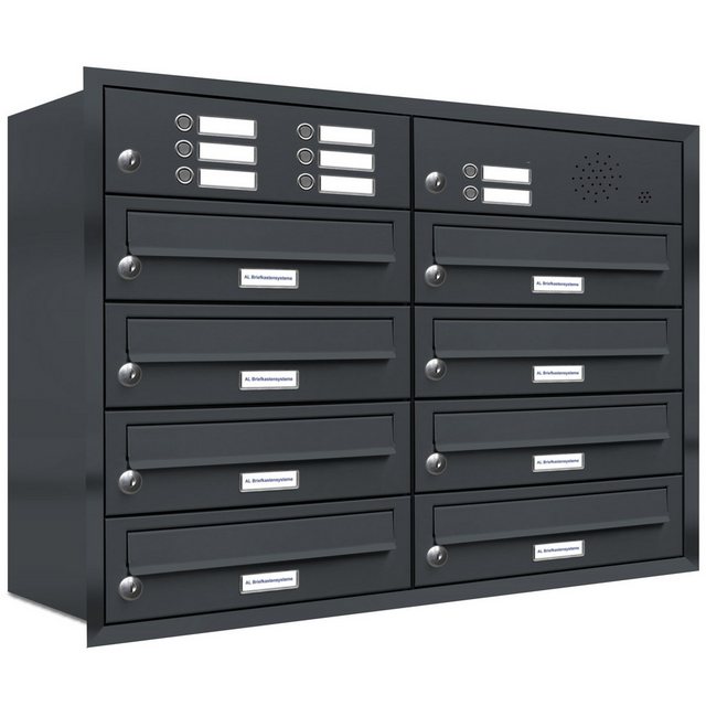Bild von AL BRIEFKASTENSYSTEME Briefkasten »Premium«, (BxH): 76.6 x 57.5cm, Anzahl Schlitze: 8, Unterputzmontage - grau