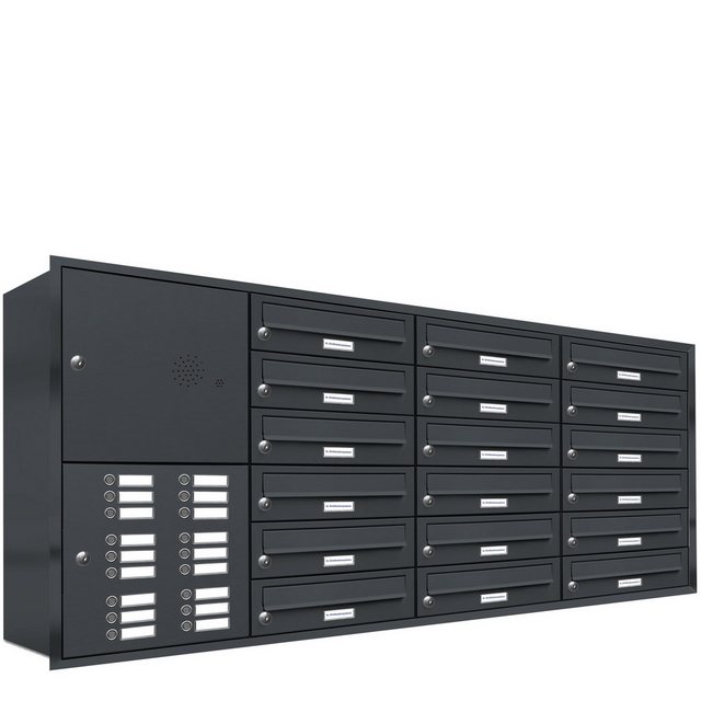Bild von AL BRIEFKASTENSYSTEME Briefkasten »Premium«, (BxH): 153.2 x 69cm, Anzahl Schlitze: 18, Unterputzmontage - grau