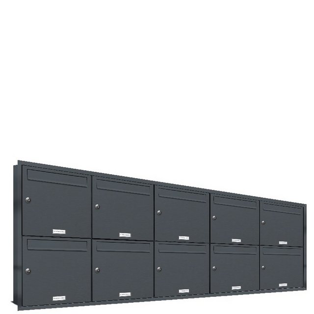 Bild von AL BRIEFKASTENSYSTEME Briefkasten »Premium«, (BxH): 191 x 68.4cm, Anzahl Schlitze: 10, Unterputzmontage - grau