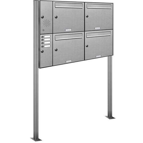 Bild von AL Briefkastensysteme Standbriefkasten 4 Fach Premium Edelstahl Briefkasten Post A4 modern robustwetterfest