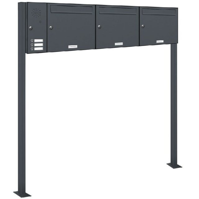 Bild von AL Briefkastensysteme Standbriefkasten 3 Fach Premium Briefkasten A4 in RAL 7016 Anthrazit Grau wetterfest