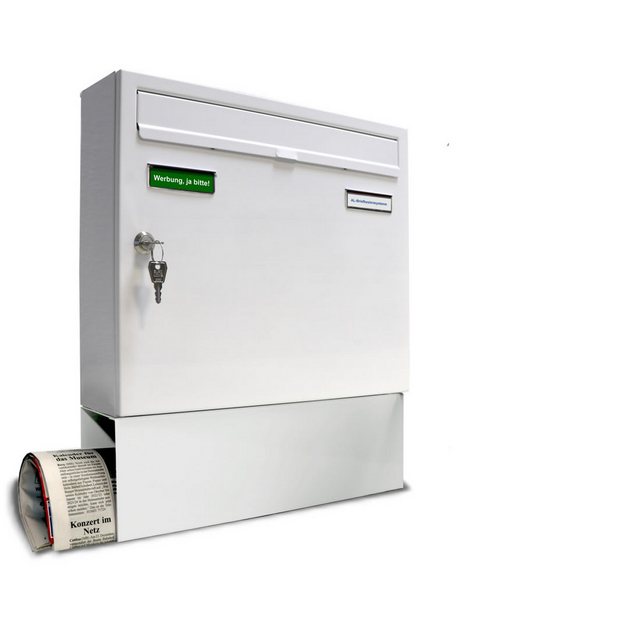 Bild von AL Briefkastensysteme Wandbriefkasten 1 Fach Basic Briefkasten A4 RAL Farbe 9016 Verkehrs Weiss wetterfest