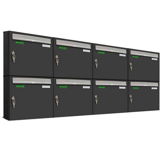 Bild von AL Briefkastensysteme Wandbriefkasten 8 Fach Premium Briefkasten A4 in RAL 7016 Anthrazit Grau wetterfest