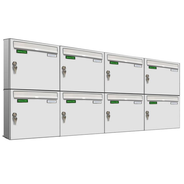 Bild von AL Briefkastensysteme Wandbriefkasten 8 Fach Basic Briefkasten A4 RAL Farbe 9016 Verkehrs Weiss wetterfest