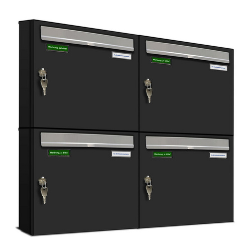Bild von AL Briefkastensysteme Wandbriefkasten 4 Fach Premium Briefkasten A4 in RAL 7016 Anthrazit Grau wetterfest