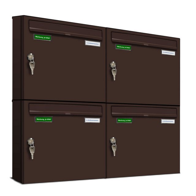Bild von AL Briefkastensysteme Wandbriefkasten 4 Fach Basic Briefkasten A4 in RAL 8017 Schokoladen Braun wetterfest
