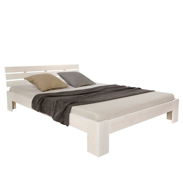 Bild von Homestyle4u Holzbett 90/120/140/160/180 x 200 Doppelbett mit Lattenrost Weiß, Grau, Natur