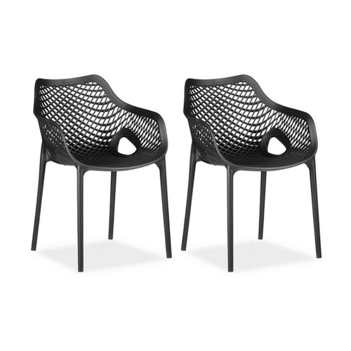 Bild von Homestyle4u Gartenstuhl Kunststoff stapelbar schwarz 2er Set mit Armlehnen