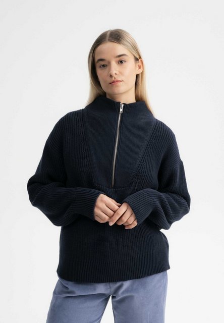 Bild von MELA Bio-Damen-Rippstrick Troyer "KIMAYA" mit Stehkragen, navy, Gr. S