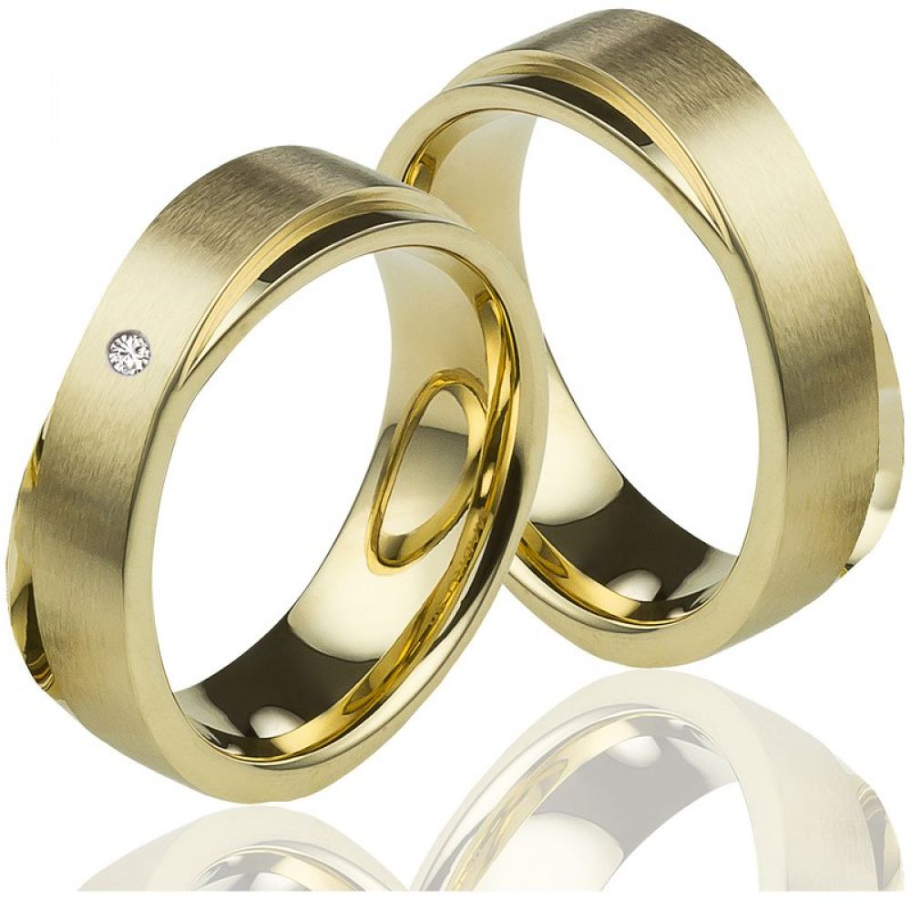 Bild von Edelstahlringe MOR28 mit goldfarbiger Beschichtung und Diamant
