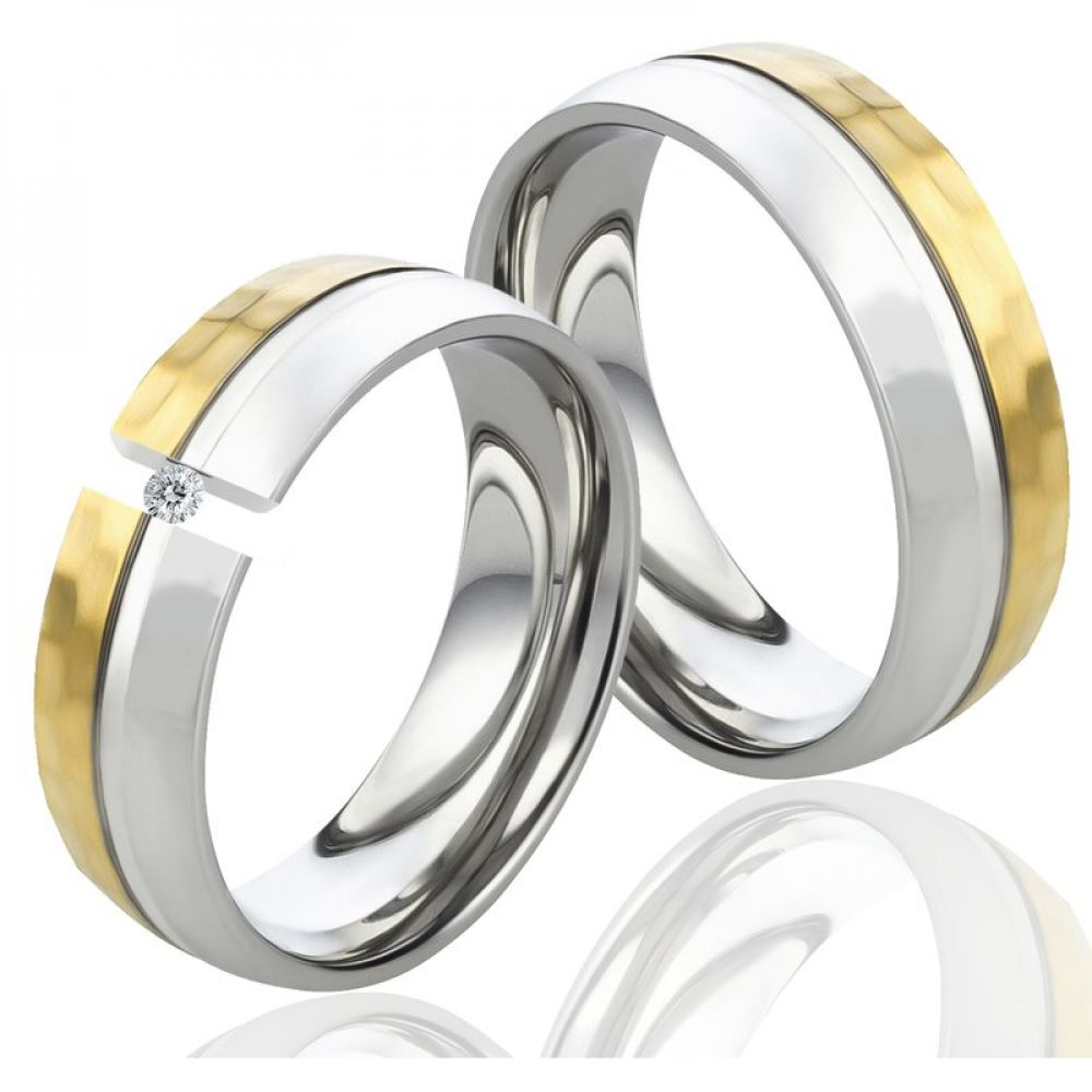 Bild von Ringpaar LUC40 mit Diamant und Gravur