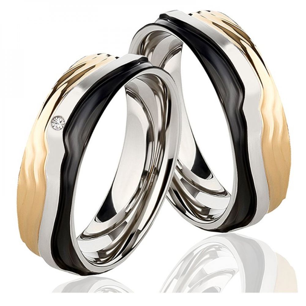 Bild von Edelstahlringe Tricolor MOR11 mit Diamant
