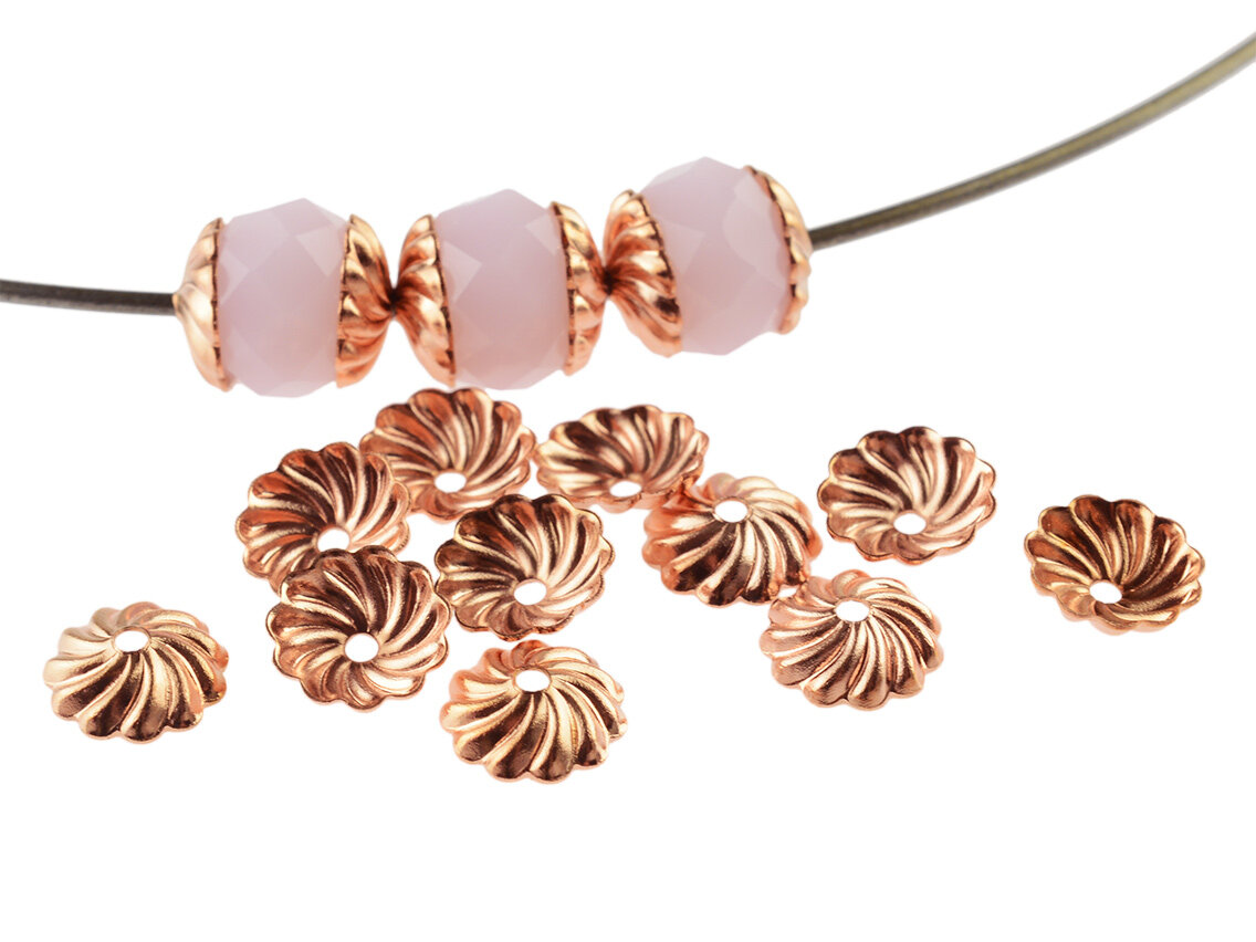 Bild von 20 Perlkappen aus Messing in peachy roségoldfarben, 6mm