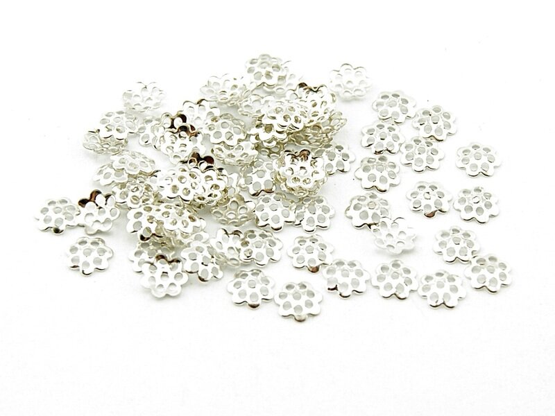 Bild von 100 filigrane Perlkappen in silberfarben, 6 mm