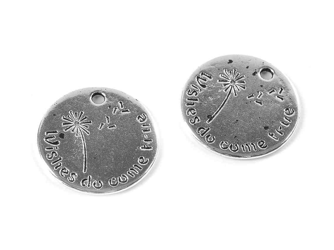Bild von runde Anhänger mit Aufschrift in antik silberfarben 4 Stück