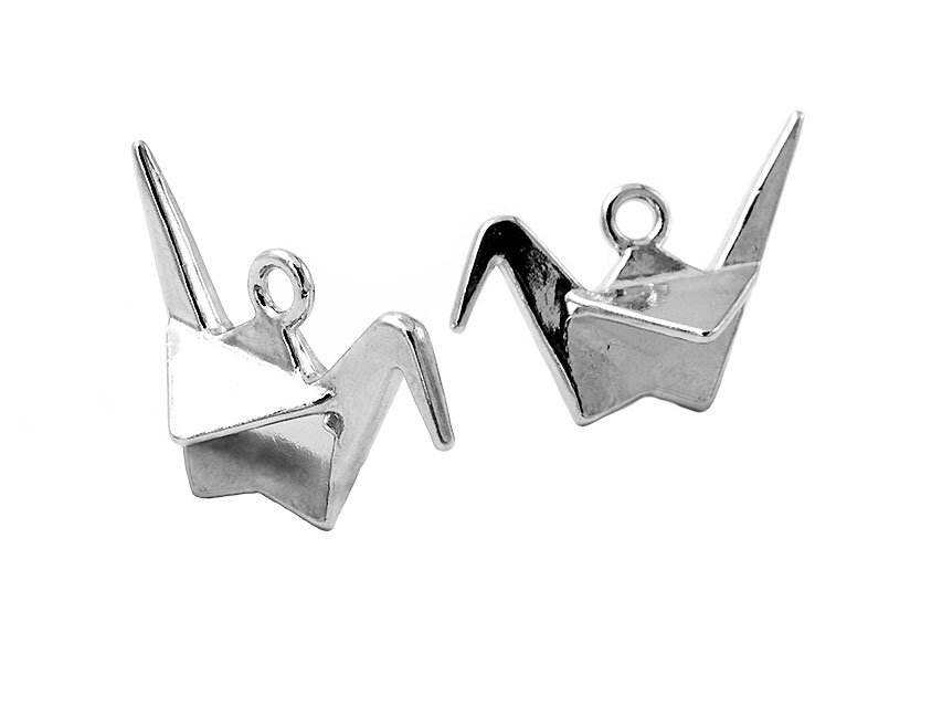 Bild von Vintageparts DIY Schmuck Anhänger als Kranich im Origami Stil in silberfarben platiniert 4er Set