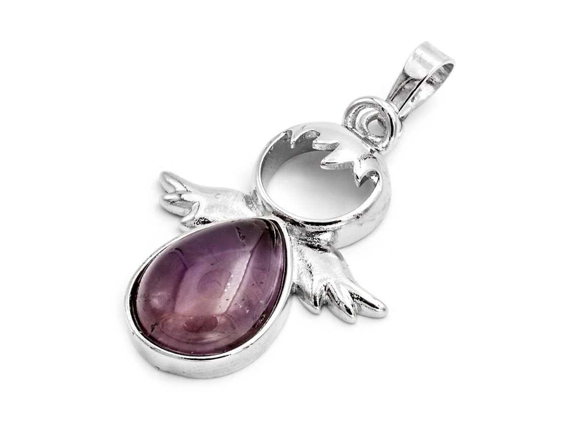 Bild von Engel aus Messing in Platinfarben mit Amethyst 1 Stück