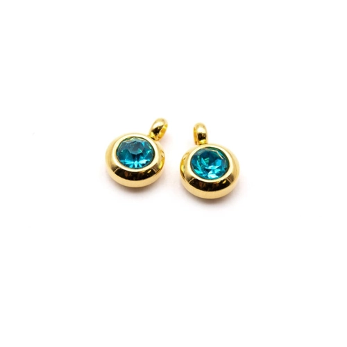 Bild von Vintageparts Anhänger mit Strassstein in Aquamarine aus 304 Edelstahl in Goldfarben