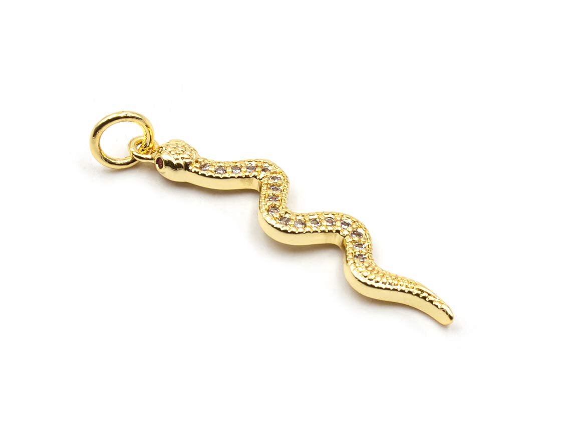 Bild von Anhänger als Schlange aus Messing mit Schmucksteinen 18k Gold...