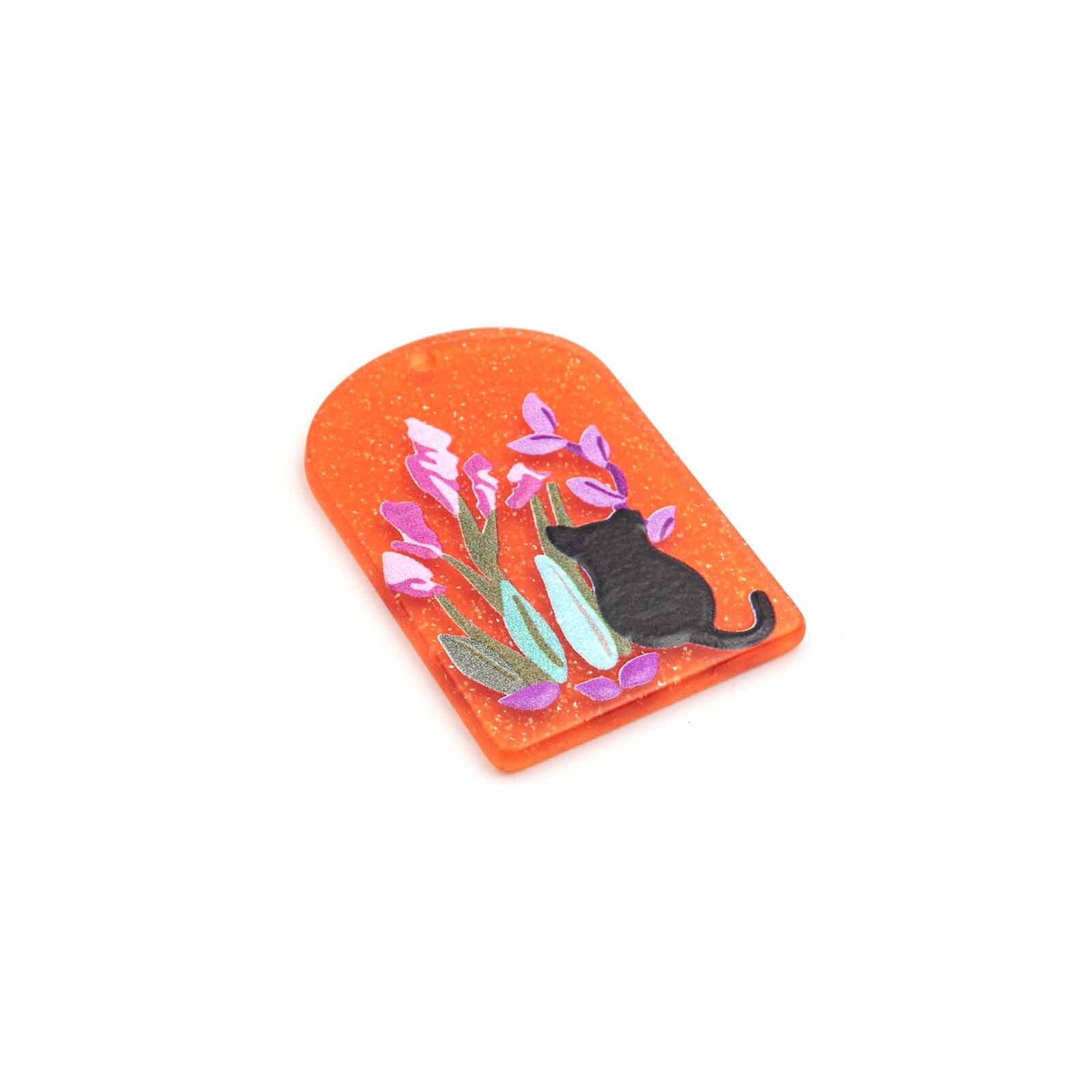 Bild von Retro Anhänger Acryl 3D Druck Katze in orange 1 Stück