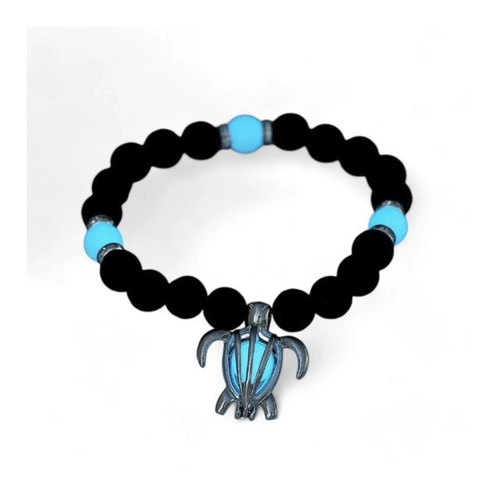 Bild von Eyecatcher Armkette Armband mit schwarzen Lavasteinen und Schildkröten-Anhänger