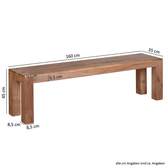 Bild von Esszimmer Sitzbank Massiv-Holz Akazie Holz-Bank Natur-Produkt Küchenbank im Landhaus-Stil B/H/T ca. 160/45/35cm