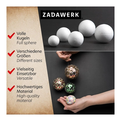 Bild von ZADAWERK® Styroporkugel - Voll - Ø 9 cm - 15 Stück - kreativ DIY Set zum Basteln