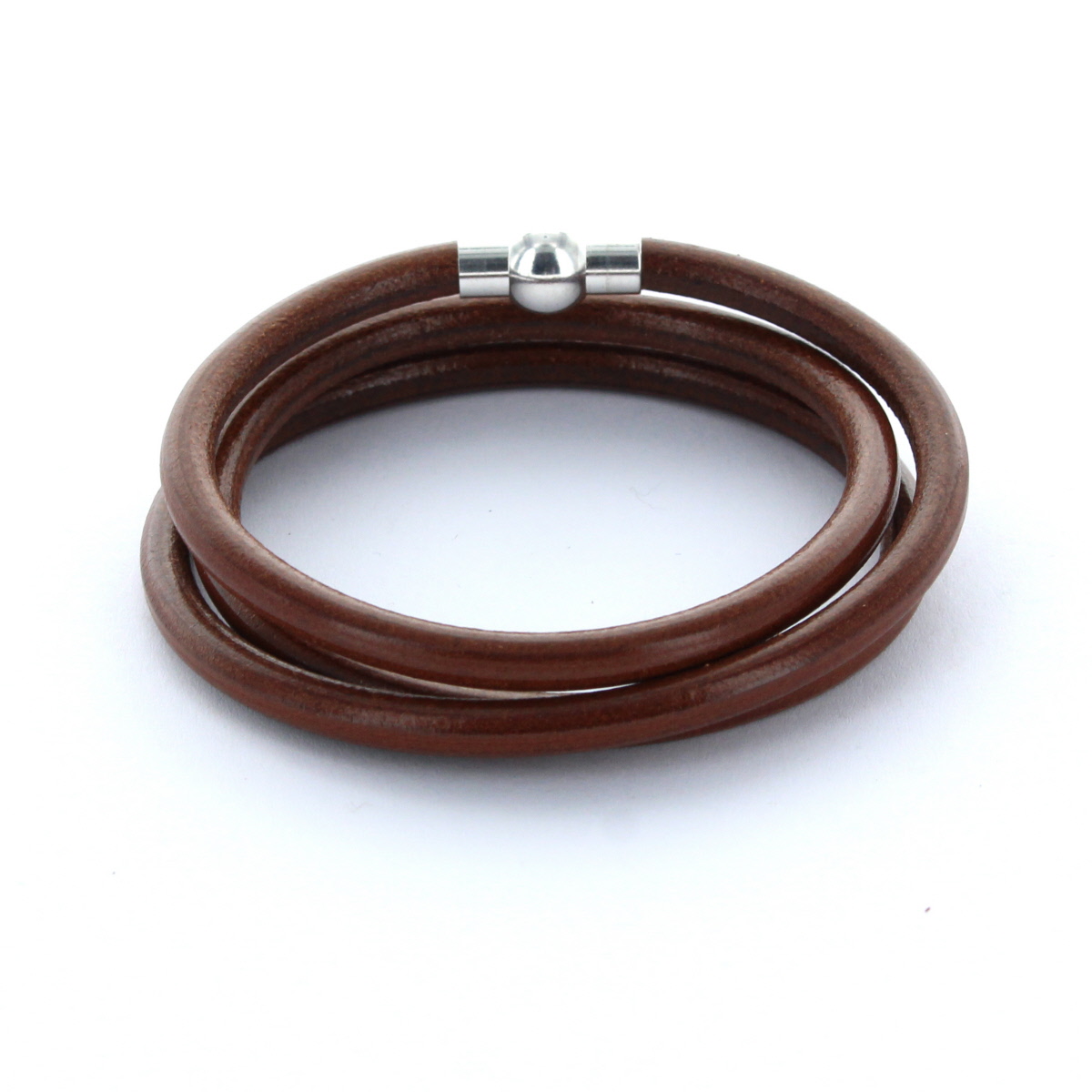 Bild von Lederarmband 0,5 cm rund mit Kugel-Magnetverschluss - 3-fach gewickelt