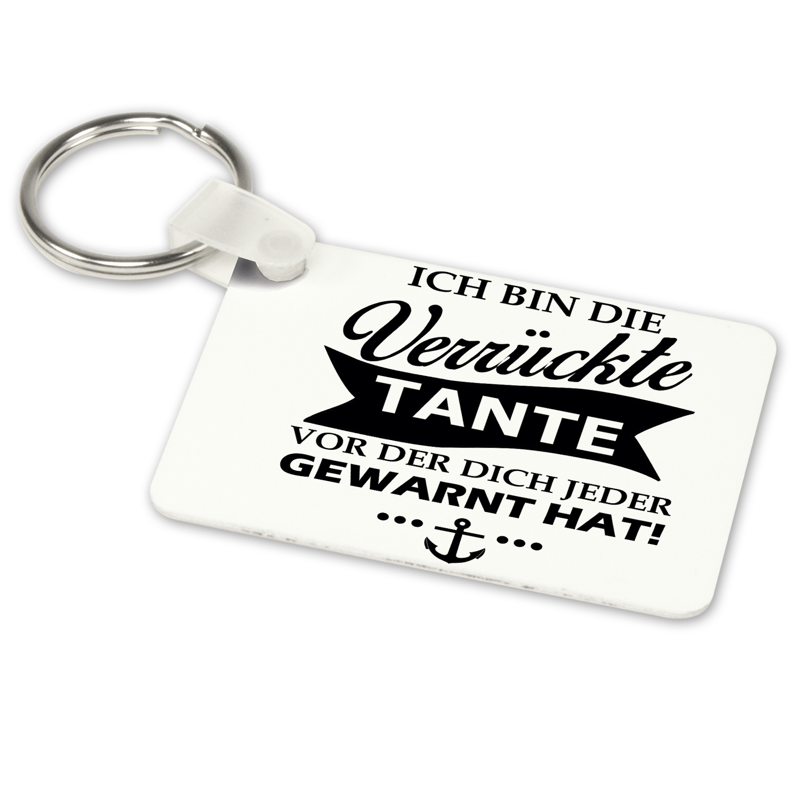 Bild von Alu-Schlüsselanhänger weiß - Modell: Verrückte Tante
