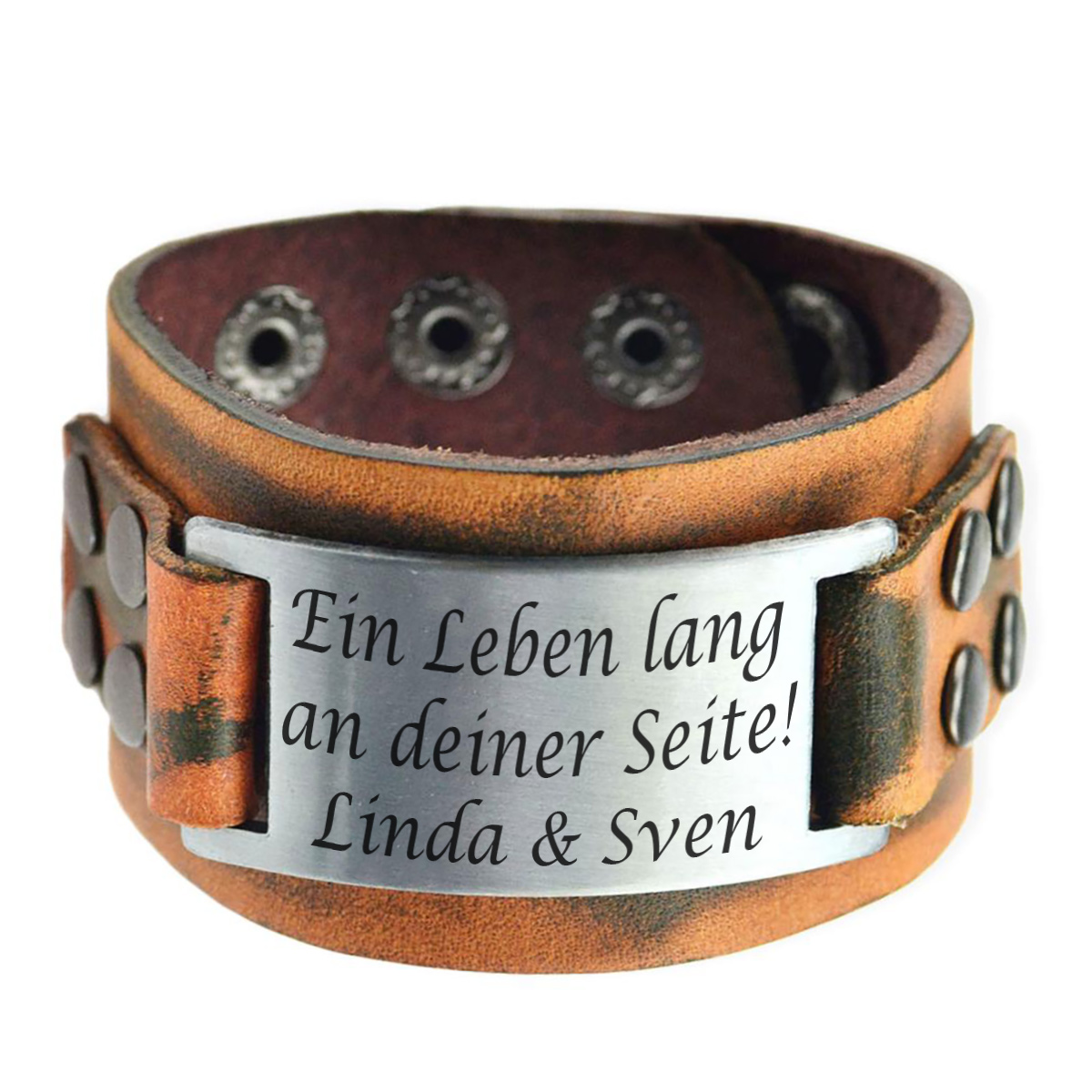 Bild von Lederarmband mit Edelstahl Gravurplatte