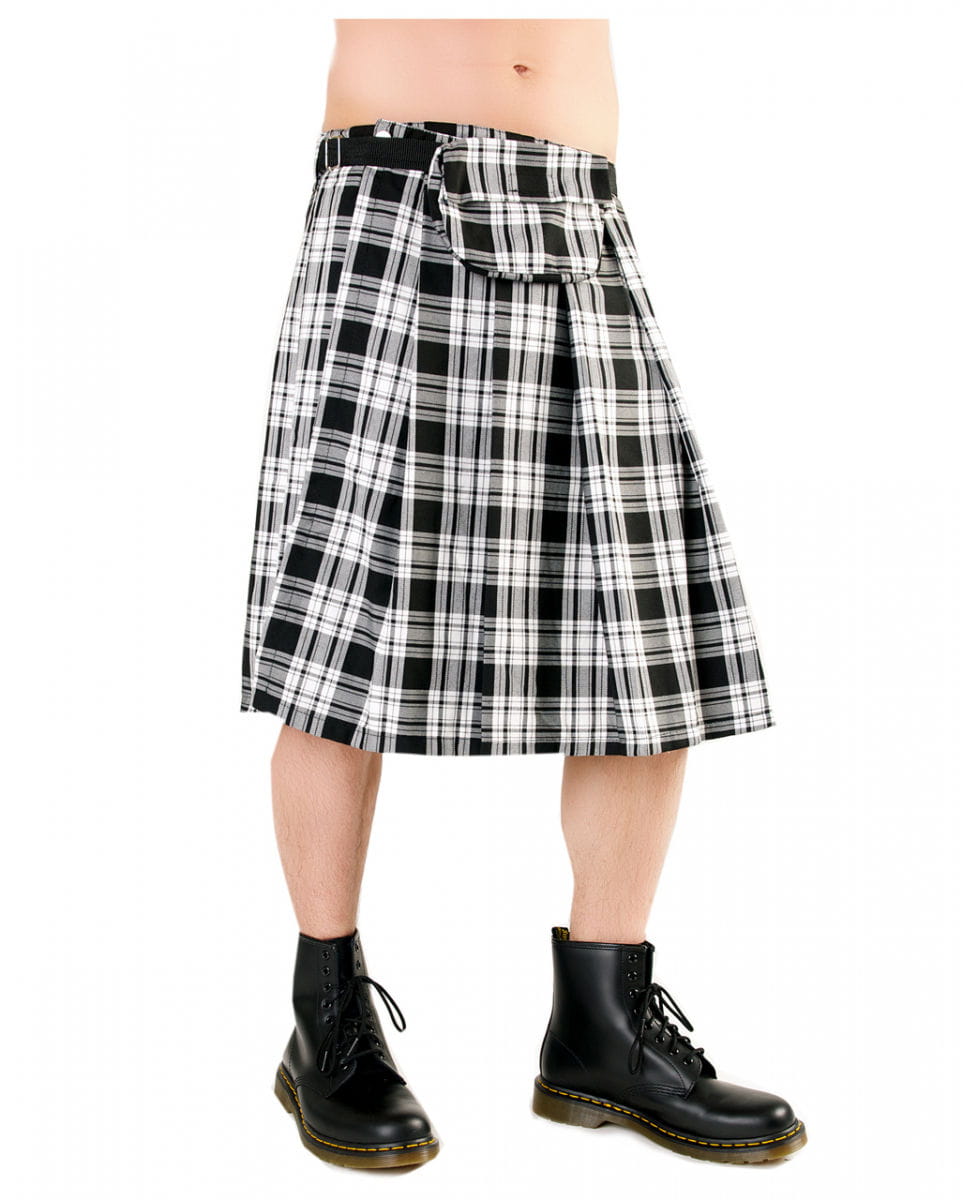 Bild von Kurzer Kilt Black Pistol Tartan schwarz/weiß S
