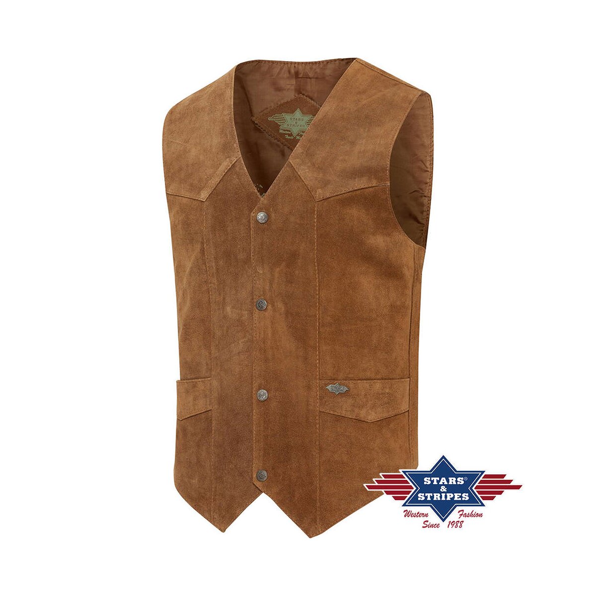 Bild von Rind-Veloursleder Lederweste, Alabama, brown XL
