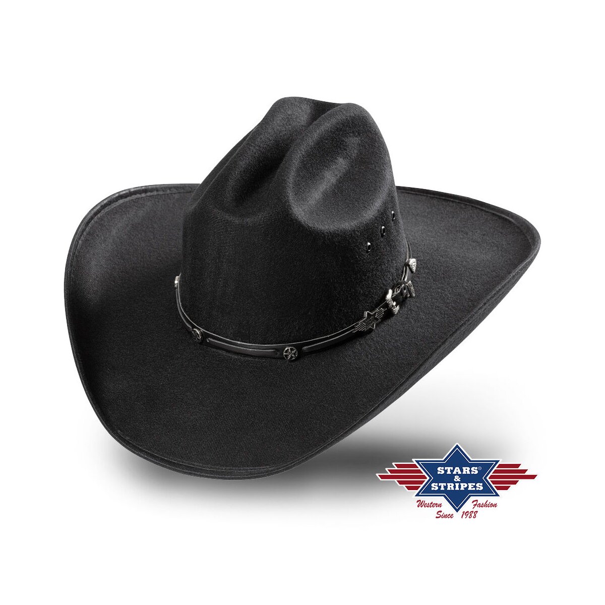 Bild von Stars & Stripes Cowboyhut San Antonio Fauxfelt Westernhut inkl. Hutband mit Nieten