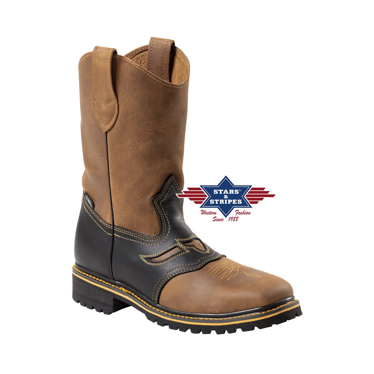 Bild von Herren Westernstiefel Workerboots Braun Rindsleder Stars&Stripes 45