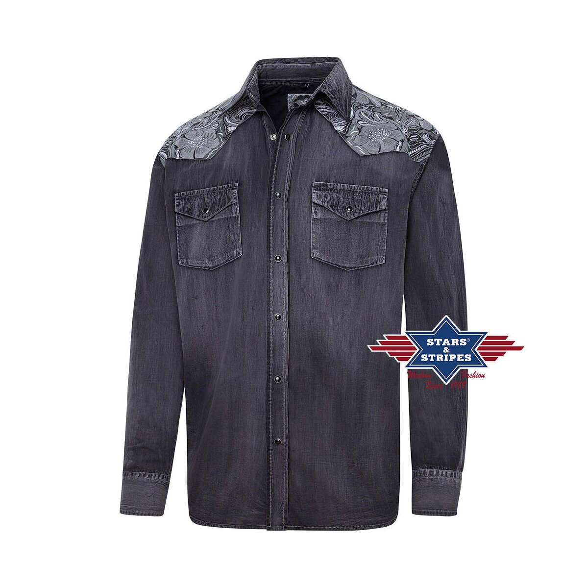 Bild von Stars & Stripes Langarmhemd Westernhemd Fred Western-Yoke bestickt