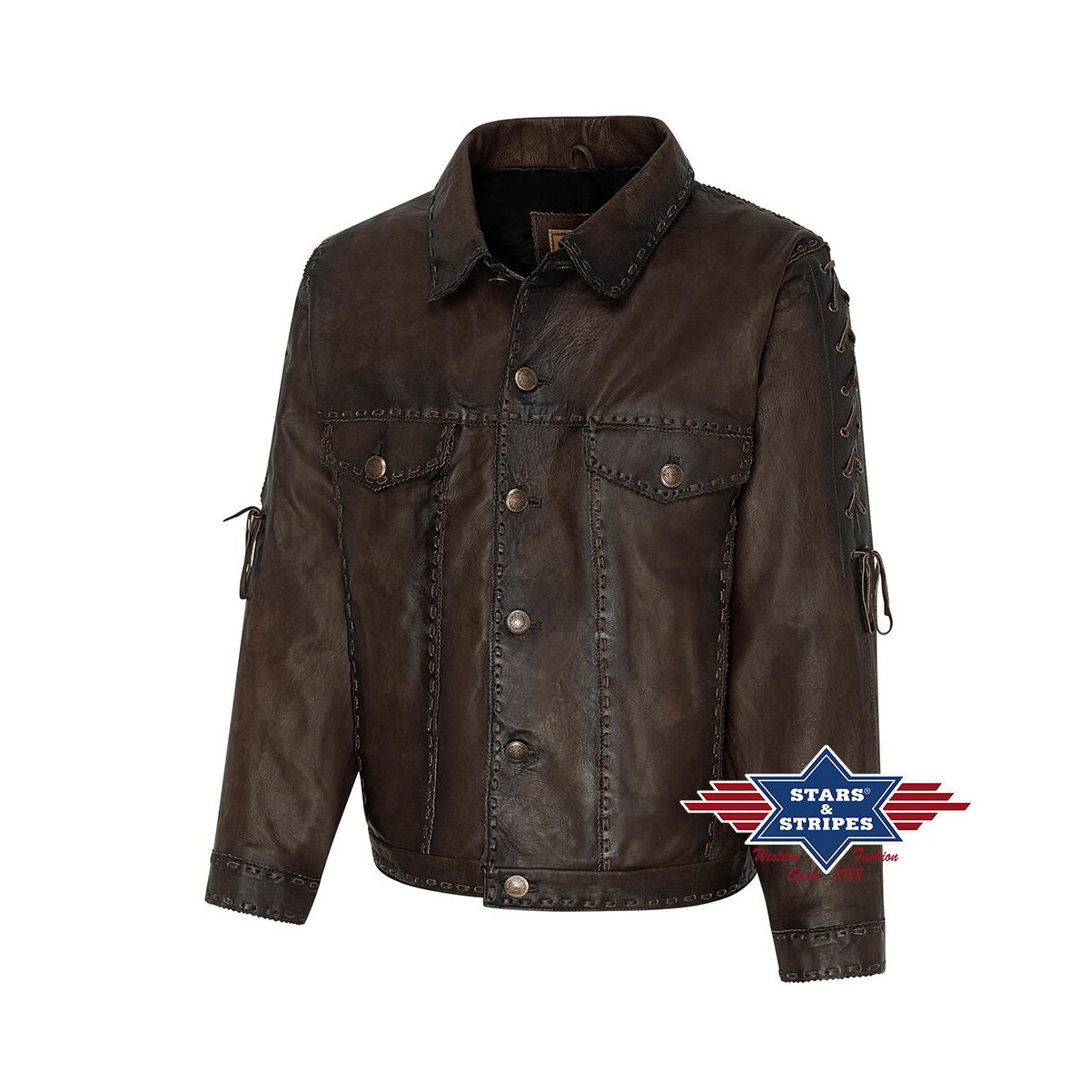 Bild von Western Lederjacke mit Flechtung/Schnürung XL