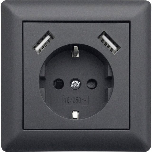 Bild von LEDmaxx USB 1003 Einbausteckdosenleiste mit USB Port, hoher professioneller Schutz, Anthrazit
