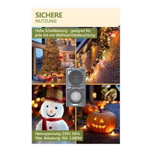 Bild von 4smile Zeitschaltuhr Aussenbereich - Analoge IP44 Zeitschaltuhr außen