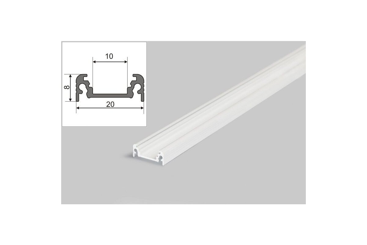 Bild von 2 Meter LED Aluprofil Aufputz Flach weiß lackiert ohne Abdeckung Serie M