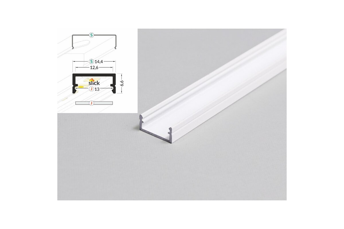 Bild von 2 Meter LED Aluleiste Aufputz Flach weiß 12mm Serie ECO