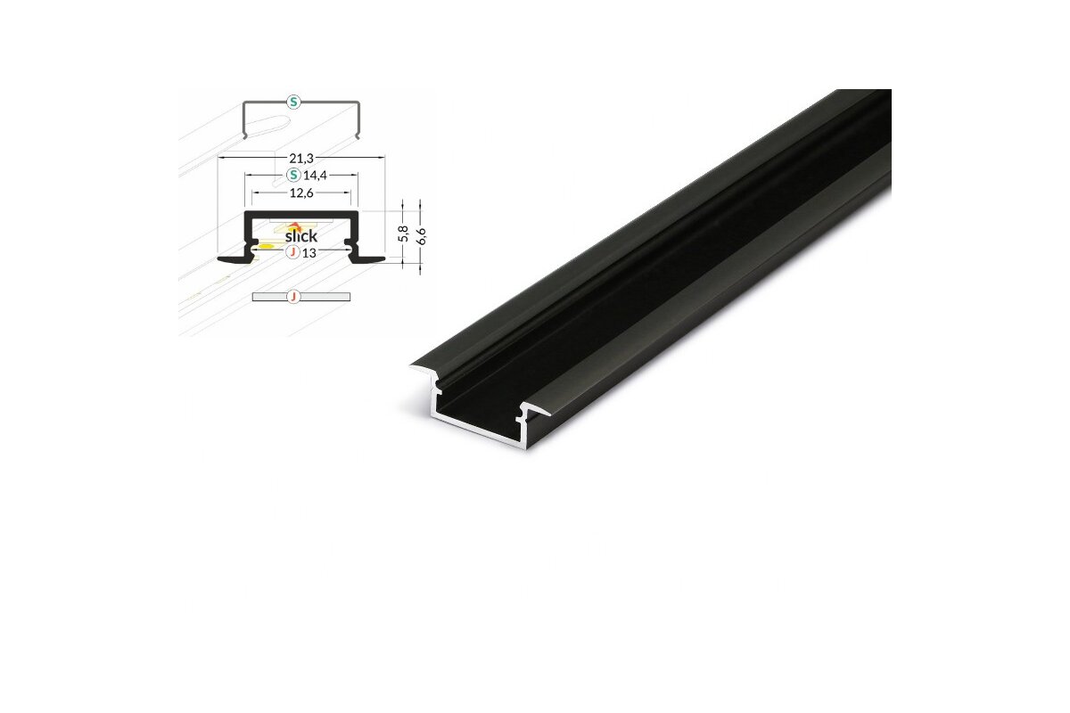 Bild von 2 Meter LED Aluleiste Einbau Flach schwarz 12mm Serie ECO