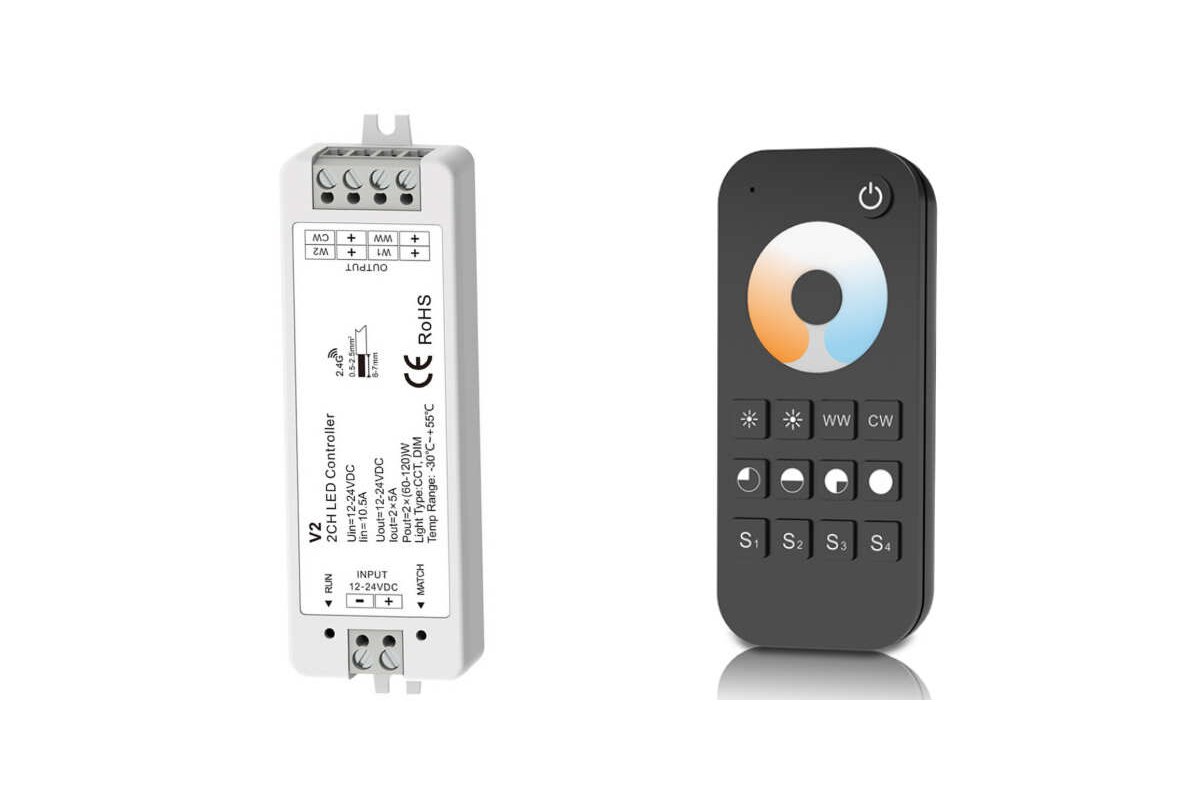 Bild von 2.4 GHz 1 Zonen Funkcontroller Set für Dualweiße LED Bänder 12-24VDC 2x5A Serie Sky