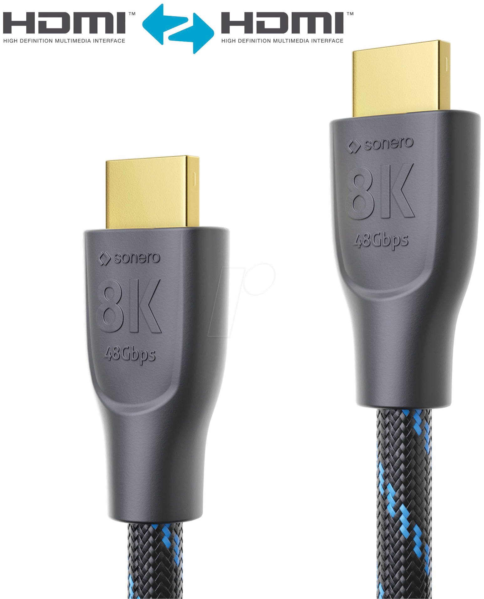 Bild von Sonero PHC111-005 8K Ultra High Speed HDMI Kabel mit Ethernet, Nylongeflecht, vergoldete Anschlüsse (8K UltraHD, 4K 3D mit 50Hz/60Hz, 48Gbps Full Bandwith, Dynamic HDR), 0,5m
