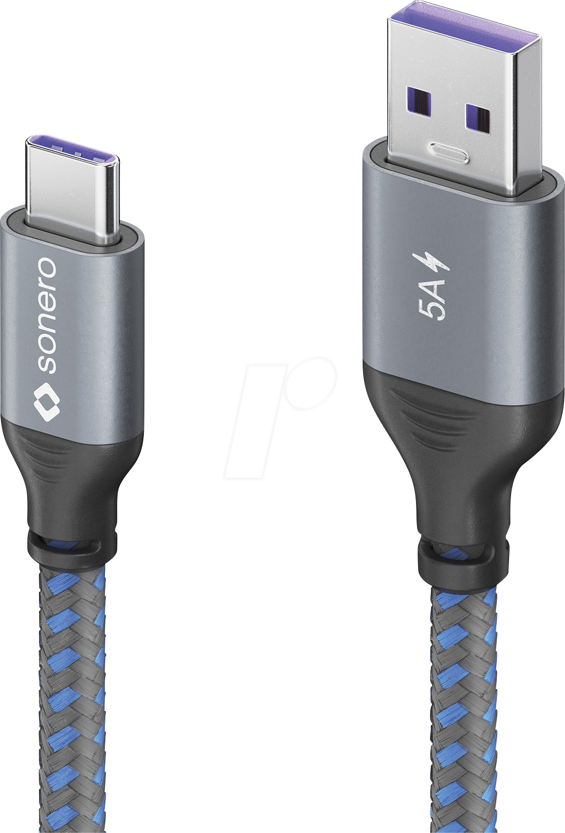 Bild von Sonero® USB-C auf USB-A Ladekabel, Handy-Ladekabel, Schnellladekabel USB C, USB Kabel Typ C, USB 2.0, 5V/5A, grau/blau, 0,50m