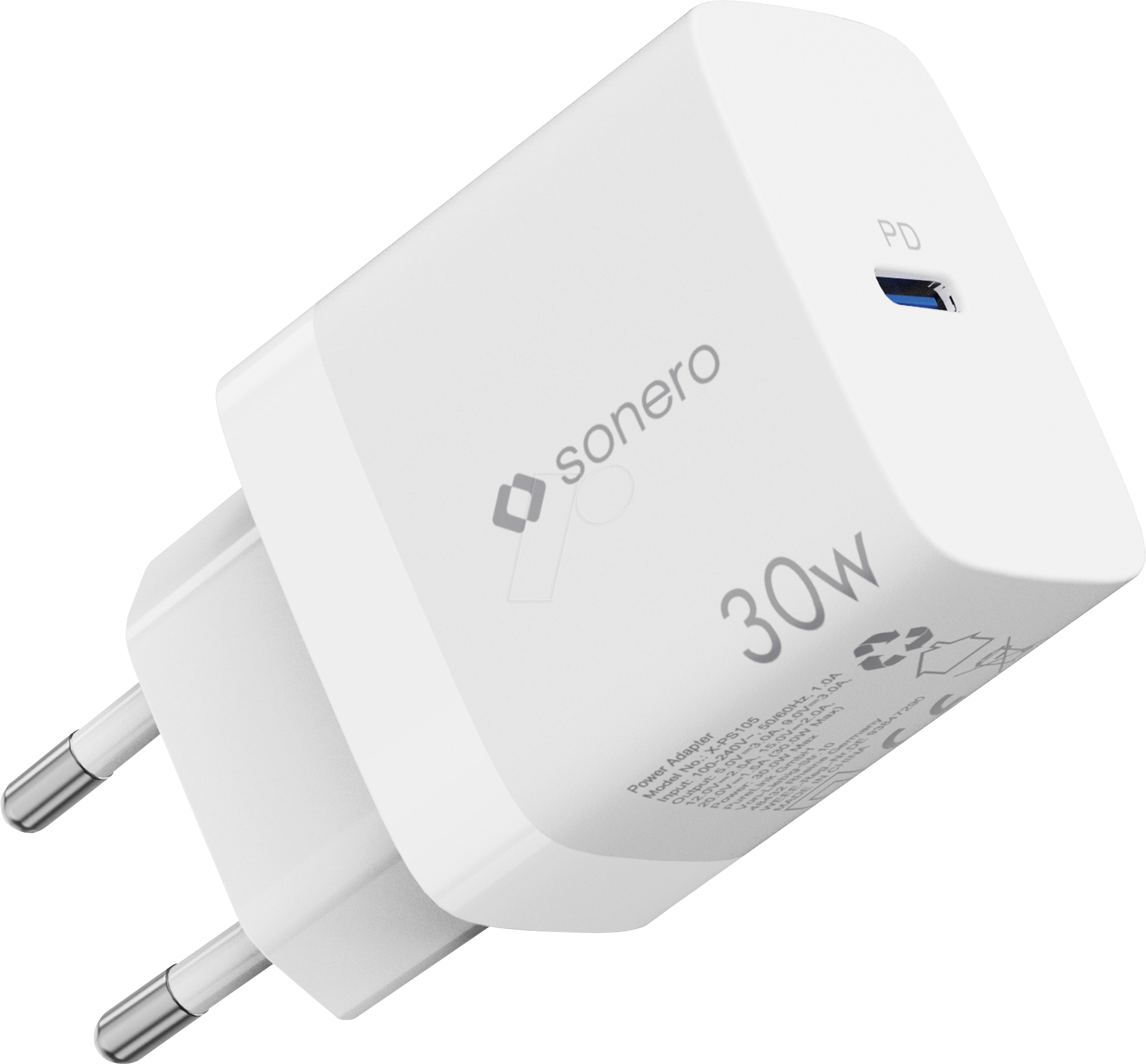 Bild von Purelink Sonero SON X-PS106 USB-Ladegeraet 30 W GaN PD 1x USB-C weiß (30 W), USB Ladegerät, Weiss