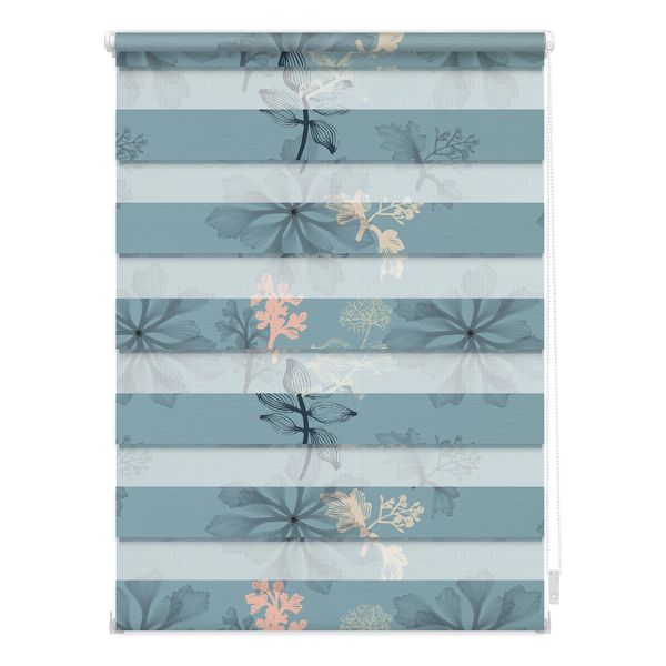 Bild von LICHTBLICK ORIGINAL Doppelrollo »Duo Rollo Klemmfix, ohne Bohren, blickdicht, Aqua Floral - Blau«, halbtransparent, freihängend, Verdunkelung, energiesparend, Basic, monochrom, gewebt, Dim Out, verschiedene Größen, Breite 145 cm, Thermo