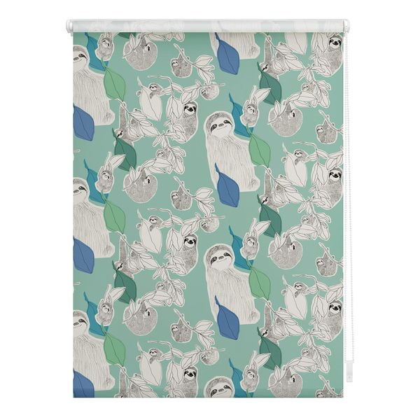 Bild von Lichtblick Klemmfix Verdunklungs-Rollo mit Motiv, ohne Bohren, Blickdicht, Seitenzugrollo, Made in Germany, Julia Schumacher, Sloths on Turquoise - Grün 45 cm x 150 cm (B x L)