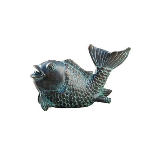 Bild von Bronzeskulptur kleiner Fisch mit Wasserspeier – Ein Highlight für jeden Garten