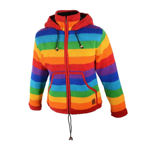 Bild von KUNST UND MAGIE Kapuzenstrickjacke Regenbogen Strickjacke